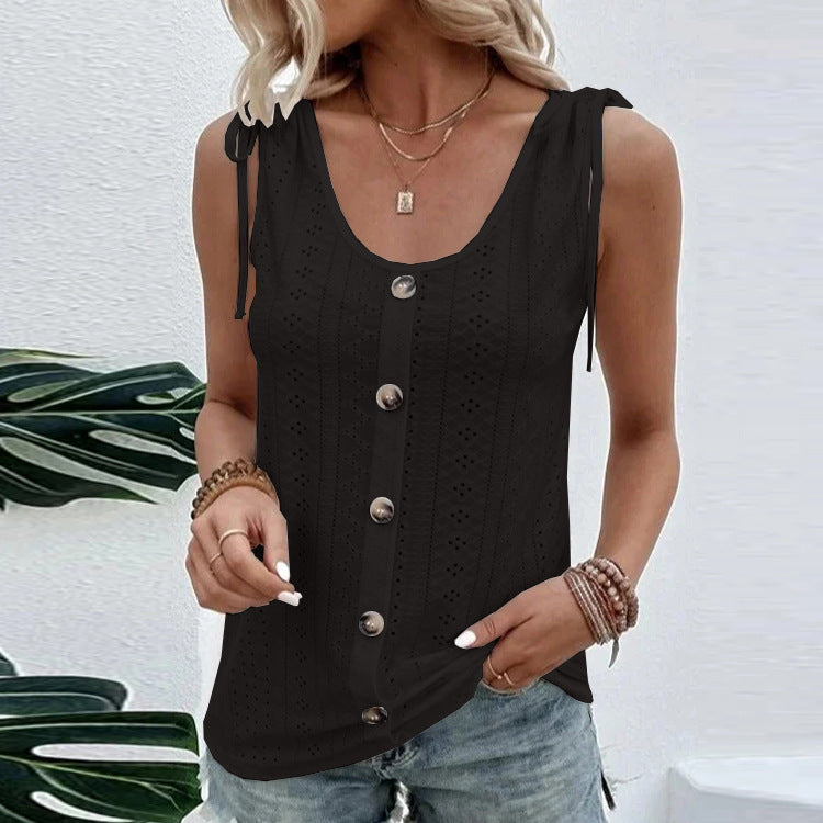 Wholesale spring and summer women's casual solid color U-collar vest T